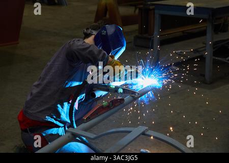 Welder working in mechanical industry, Basque country, Spain Stock Photo