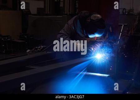 Welder working in mechanical industry, Basque country, Spain Stock Photo