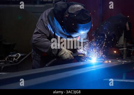 Welder working in mechanical industry, Basque country, Spain Stock Photo