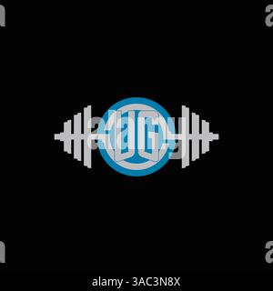 Initial UG logo design with geometric dumbbell and circle line icon vector graphic Stock Vector