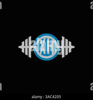 Initial XH logo design with geometric dumbbell and circle line icon vector graphic Stock Vector