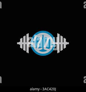 Initial ZZ logo design with geometric dumbbell and circle line icon vector graphic Stock Vector