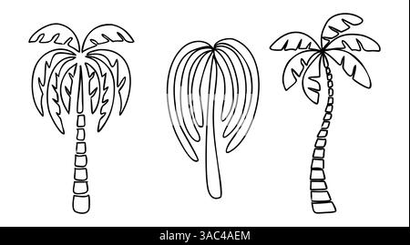 Set of different palm tree outline drawings. Stock Vector
