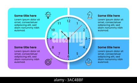 Infographic template with icons and 4 options or steps. Clock. Can be used for workflow layout, diagram, banner, webdesign. Vector illustration Stock Vector