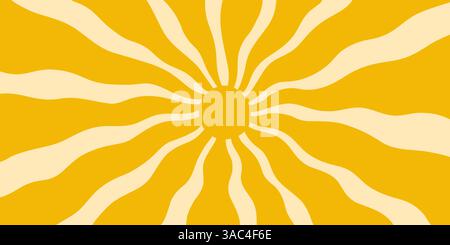 Summer sun horizontal background. Groovy sun with wavy rays, Stock Vector