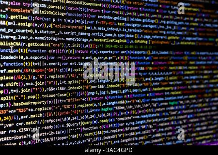 Software source code. Programming code. Programming code on computer screen. Developer working on program codes in office. Source code photo. Technolo Stock Photo
