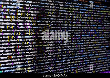 Software source code. Programming code. Programming code on computer screen. Developer working on program codes in office. Source code photo. Technolo Stock Photo
