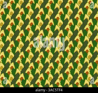 avocado whole and cut seamless pattern. Vector flat close up Vegetable background for banners, print for fabric, labels, t-shirt printing. Eat green Stock Vector