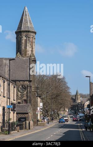 A view along High Street in Uppermill, in the Saddleworth district of Greater Manchester. Stock Photo
