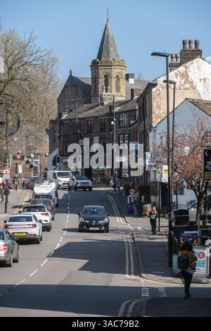 A view along High Street in Uppermill, in the Saddleworth district of Greater Manchester. Stock Photo
