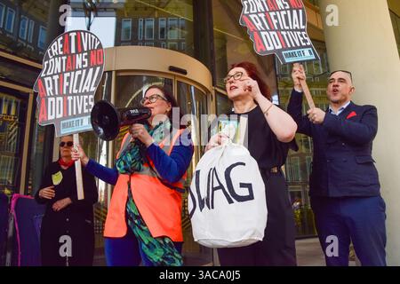 London, UK. 3rd April 2025. Book authors and publishing professionals stage a protest outside Meta offices in King's Cross over the Facebook owner's use of copyrighted books to train artificial intelligence. Credit: Vuk Valcic/Alamy Live News Stock Photo