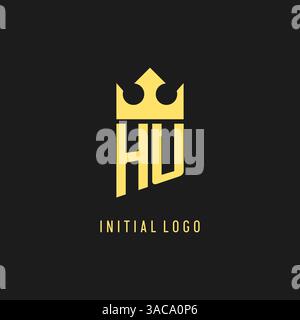 Monogram HU logo shield crown shape, elegant and luxury initial logo style vector graphic Stock Vector