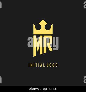 Monogram MR logo shield crown shape, elegant and luxury initial logo style vector graphic Stock Vector