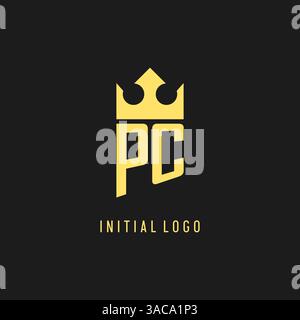 Monogram PC logo shield crown shape, elegant and luxury initial logo style vector graphic Stock Vector