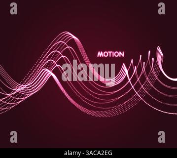 Wavy background. Array with dynamic particles. Composition with motion effect. 3d technology style. Vector illustration. Stock Vector