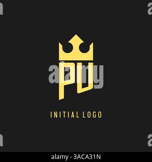 Monogram PU logo shield crown shape, elegant and luxury initial logo style vector graphic Stock Vector