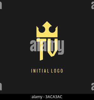 Monogram TV logo shield crown shape, elegant and luxury initial logo style vector graphic Stock Vector
