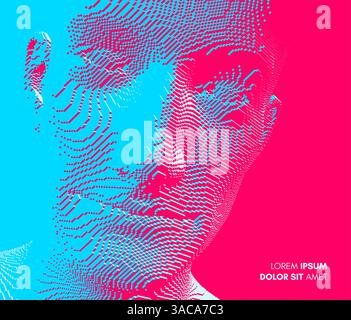 Smiling elderly man. Abstract digital human head constructing from cubes. Technology and robotics concept. Voxel art. 3D vector illustration for prese Stock Vector