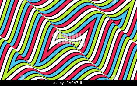 Optic art illustration of colored squares. The geometric background by stripes. 3d vector pattern for brochure, annual report, magazine, poster, prese Stock Vector