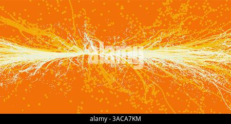 Point explode. Array with dynamic emitted particles. 3d technology style. Abstract background. Vector illustration. Stock Vector