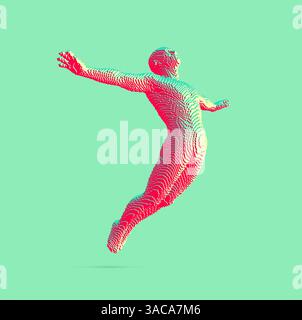 Leadership, freedom or development concept. Jumping man. Man floating and hovering in the air. Voxel art. 3d vector illustration. Stock Vector