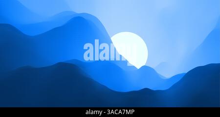 Blue abstract background. Water surface. Sky with clouds. Landscape with mountains. Vector illustration for design. Stock Vector