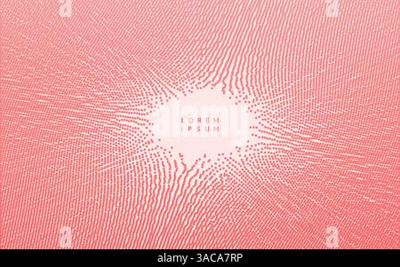 Small particles strive out of center. Array with dynamic particles. Abstract grid design. Vector illustration in technology style. Can be used for sci Stock Vector