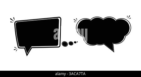 Hand-Drawn Comic-Style Speech and Thought Bubbles with Bold Outlines and Ink Splatter Stock Vector