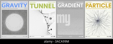 Small particles strive from the centre. An array with dynamic particles. Tunnel. Abstract scientific or technological background. Cover design templat Stock Vector