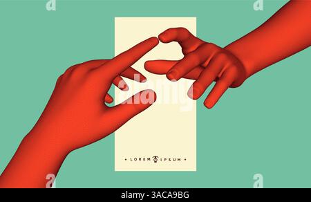 Business event invitation template. Hands with index fingers in mirror position reaching towards each other. Partnership Concept. Vector for an online Stock Vector