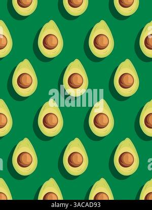 Avocado pattern on green background. Minimal flat lay style. Top view Stock Vector