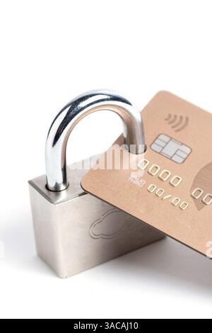Credit card and padlock isolated on white background. Security concept Stock Photo