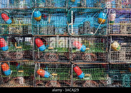 Shell Beach, Louisiana - Traps for blue crabs on a dock in St. Bernard Parish, southeast of New Orleans. Stock Photo