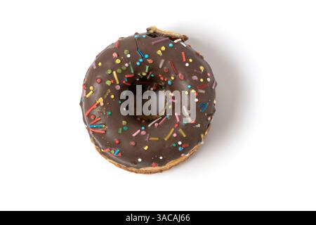 Chocolate donut with sprinkles isolated on white background Stock Photo