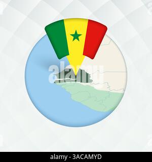 Senegal Map Highlighted with Flag Marker. Flag Pointer on Geographic Map. Stock Vector