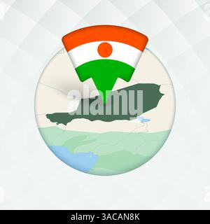 Niger Map Highlighted with Flag Marker. Flag Pointer on Geographic Map. Stock Vector