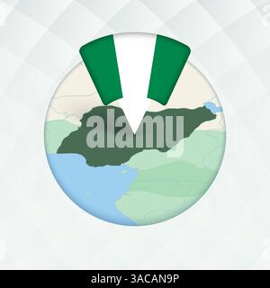 Nigeria Map Highlighted with Flag Marker. Flag Pointer on Geographic Map. Stock Vector