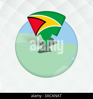 Guyana Map Highlighted with Flag Marker. Flag Pointer on Geographic Map. Stock Vector