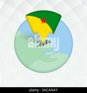 French Guiana Map Highlighted with Flag Marker. Flag Pointer on Geographic Map. Stock Vector