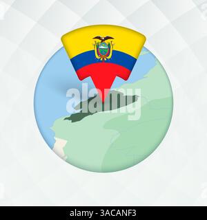 Ecuador Map Highlighted with Flag Marker. Flag Pointer on Geographic Map. Stock Vector