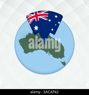 Australia Map Highlighted with Flag Marker. Flag Pointer on Geographic Map. Stock Vector