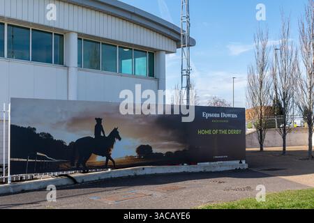 Epsom Downs Racecourse in Surrey, England, UK, a thoroughbred horse racing course best known for hosting the Derby Stakes Stock Photo