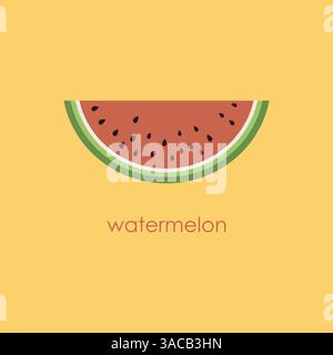 Watermelon minimalistic poster. Watermelon slice on yellow background. Vector illustration Stock Vector