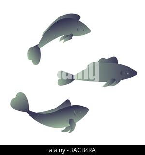 Silvery small fish. Icons in flat style. Vector illustration isolated on white background. Stock Vector