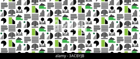 Seamless Abstract Geometric Pattern with Black Green and White Modern Design. Stock Vector