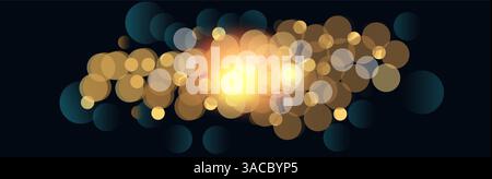 Golden Bokeh Light Background Abstract Glowing Particles and Blurred Circle Effect. Stock Vector