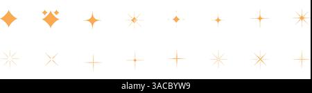 Golden Sparkle Light Effects Glowing Starburst and Twinkle Elements for Design. Stock Vector