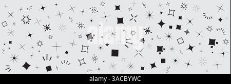 Abstract Pattern of Star and Snowflake Shapes on White Background. Stock Vector
