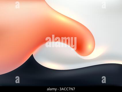 smooth abstract liquid background featuring flowing glossy shapes in warm orange, black, and white tones, blending for a modern artistic design perfec Stock Vector