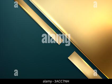 luxurious abstract background with a diagonal division of deep teal and radiant gold, featuring metallic stripes for a modern, high end design. brandi Stock Vector